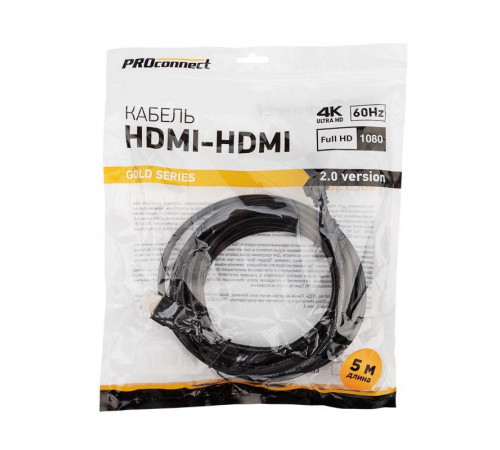 Кабель HDMI - HDMI 2.0 5м Gold PROCONNECT 17-6106-6