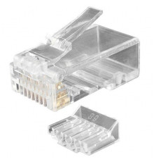 Разъем PLUG-8P8C-UV-C6-100 RJ45(8P8C) под витую пару кат.6 (50 µ"/ 50 мкр. дюйм) универс. (для ож и мж кабеля) со вставкой (уп.100шт) Hyperline 49364