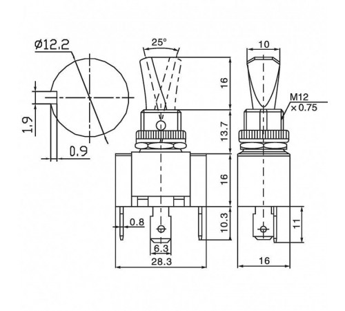 Тумблер 12В 30А (3c) ON-OFF 1п с красн. LED подсветкой (ASW-07D-2) блист. Rexant 06-0334-B