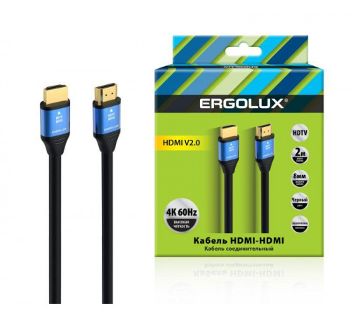 Кабель видео HDMI-HDMI ELX-VC01-HDMI 4К 60Гц 2м PVC+металл коробка черн. Ergolux 15299