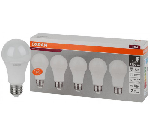 Лампа светодиодная LED Value LVCLA125 15SW/840 15Вт грушевидная матовая E27 230В 2х5 RU (уп.5шт) OSRAM 4058075577831