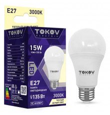 Лампа светодиодная 15Вт А60 3000К Е27 176-264В TOKOV ELECTRIC TKE-A60-E27-15-3K