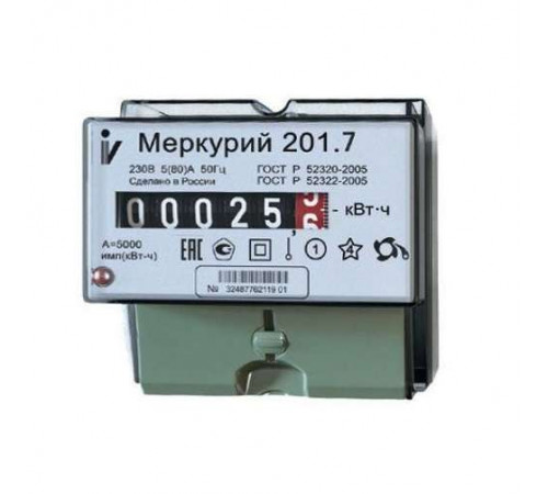 Счетчик Меркурий 201.7 1ф 5-60А класс точн. 1.0 1 тариф. на DIN-рейку мех. ОУ Инкотекс 00000032680