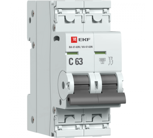 Выключатель автоматический модульный 2п C 63А 6кА ВА 47-63N PROxima EKF M636263C