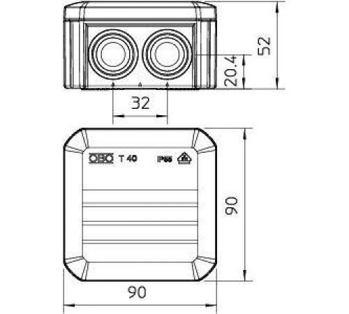 Коробка распределительная 90х90х52мм IP55 T40 7хM25 свет. сер. OBO 2007045