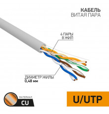 Кабель витая пара U/UTP кат.5E 4х2х24AWG медь сер. (м) PROCONNECT 01-0052