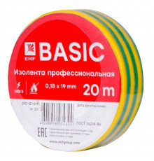 Изолента класс А 0.18х19мм (рул.20м) желт./зел. EKF plc-iz-a-yg