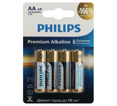 Элемент питания алкалиновый AA/LR6 1.5В Premium (блист. 4шт) Philips Б0062753