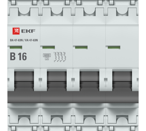 Выключатель автоматический модульный 4п B 16А 6кА ВА 47-63N PROxima EKF M636416B