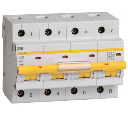 Выключатель автоматический модульный 4п C 63А 10кА ВА47-100 KARAT IEK MVA40-4-063-C