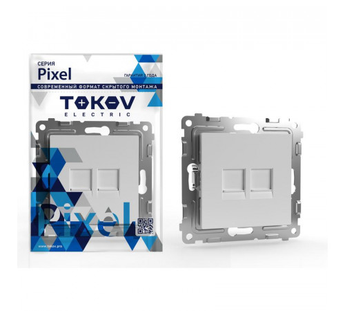 Розетка компьютерная 2-м СП Pixel RJ45 кат.5E механизм бел. TOKOV ELECTRIC TKE-PX-RC2-C01