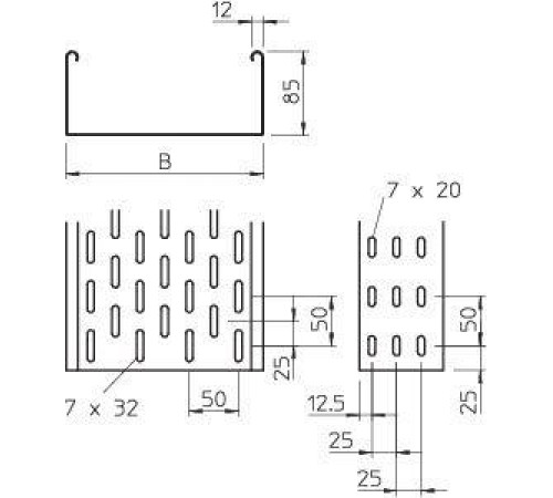 Лоток листовой перфорированный 200х85 L3000 сталь 1мм MKS 820 FS OBO 6057209