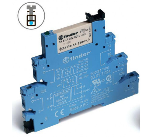 Модуль интерфейсный (сборка 34.51.7.024.5010 + 93.01.7.024) электромеханич. реле 1CO 6А AgNi + Au 24В DC (чувствит.) IP20 винт. клеммы FINDER 385170245050