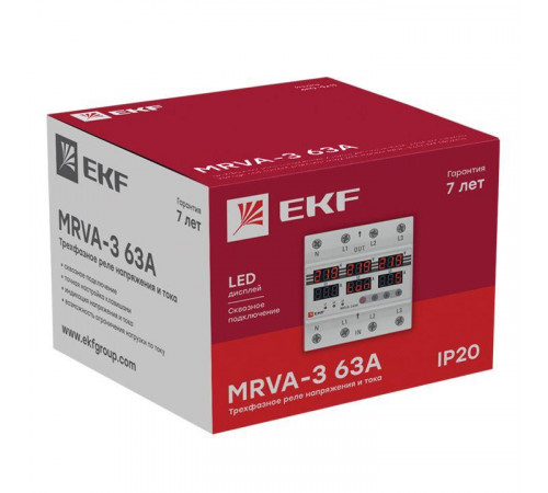 Реле напряжения и тока трехфазное с дисплеем MRVA-3 63A EKF MRVA-3-63A