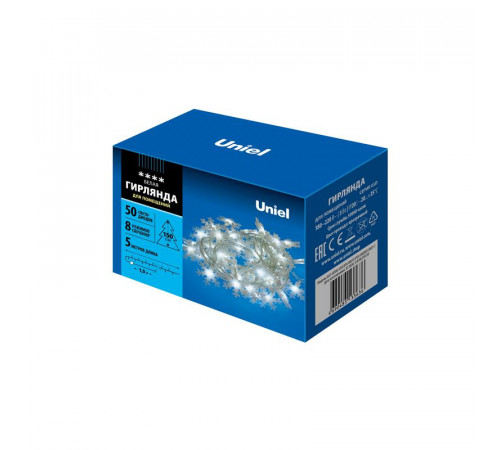 Гирлянда LED "Снежинки-2" ULD-S0500-050/DTA WHITE IP20 SNOWFLAKES-2 5м 50 диодов бел. свет провод прозр. Uniel UL-00007196