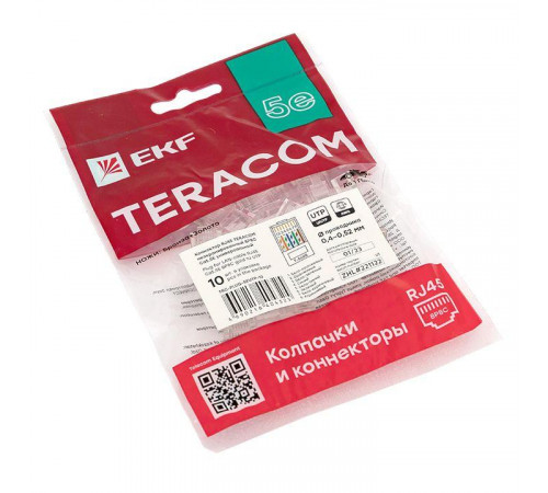 Коннектор RJ45 (8P8C) кат.5E неэкранир. TERACOM универс. (уп.10шт) EKF TRC-PLUG-5EUTP-10