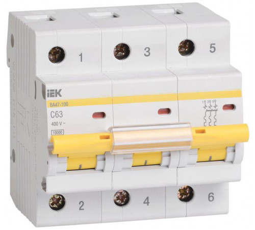 Выключатель автоматический модульный 3п C 63А 10кА ВА47-100 KARAT IEK MVA40-3-063-C