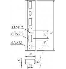 Рейка профильная 30х15 L1000 C30 L 1M FT (дл.1м) OBO 1109863