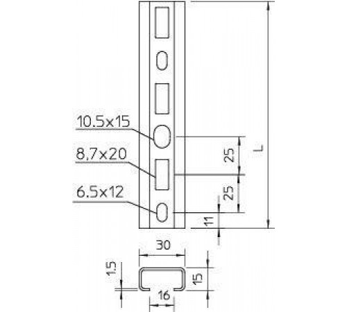 Рейка профильная 30х15 L1000 C30 L 1M FT (дл.1м) OBO 1109863