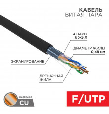 Кабель витая пара F/UTP кат.5E 4х2х24AWG медь наружн. прокл. черн. (м) PROCONNECT 01-0154