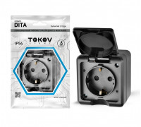 Розетка 1-м ОП Dita 16А IP54 250В с заземл. с крышкой карбон TOKOV ELECTRIC TKL-DT-R1Z-C14-IP54