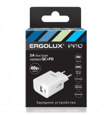 Адаптер сетевой ELX-РA04QC-C01 GaN 40Вт 1USB+1Type C 100-270В 5В-12В/3 3А QC бел. Ergolux 15294