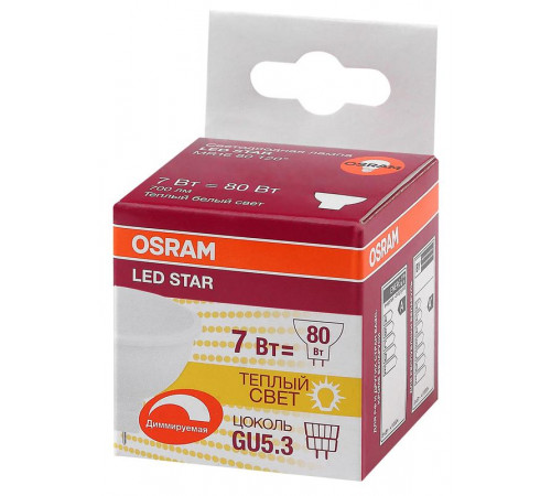 Лампа светодиодная LS MR16 D 80 110 7W/830 230В GU5.3 диммир. OSRAM 4058075229006