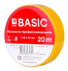 Изолента класс А 0.18х19мм (рул.20м) желт. EKF plc-iz-a-y