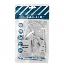 Переходник VGA-HDMI+AUX ELX-VA01P-HDMI комплект пластик пакет бел. Ergolux 15297