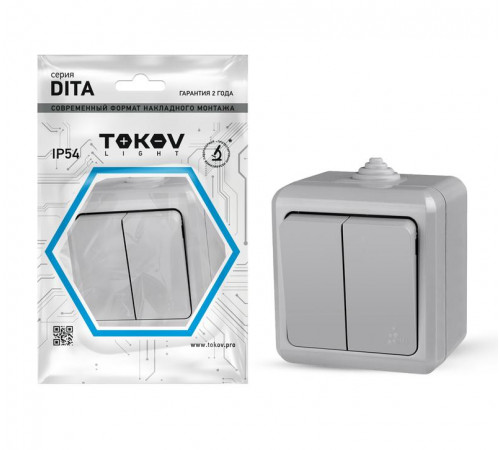 Выключатель 2-кл. ОП Dita IP54 10А 250В сер. TOKOV ELECTRIC TKL-DT-V2-C06-IP54