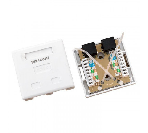 Розетка настенная TERACOM PRO кат.6 неэкранированная 2 порта RJ-45 Dual IDC бел. EKF TRP-WBOX-2RJ45-6UTP-WH