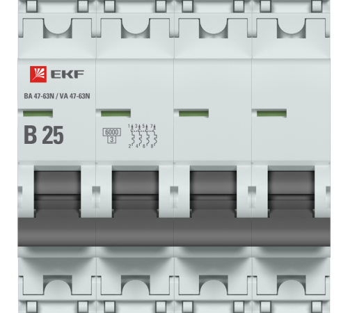 Выключатель автоматический модульный 4п B 25А 6кА ВА 47-63N PROxima EKF M636425B