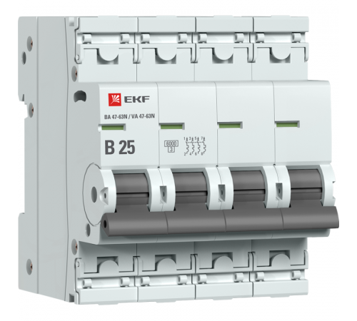 Выключатель автоматический модульный 4п B 25А 6кА ВА 47-63N PROxima EKF M636425B