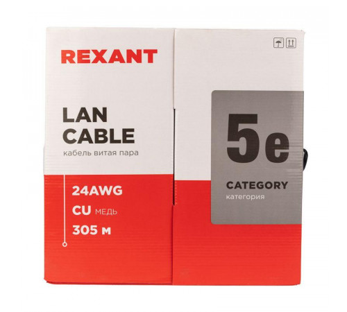 Кабель витая пара U/UTP кат.5E 4х2х24AWG solid CU PE Outdoor черн. (м) Rexant 01-0045