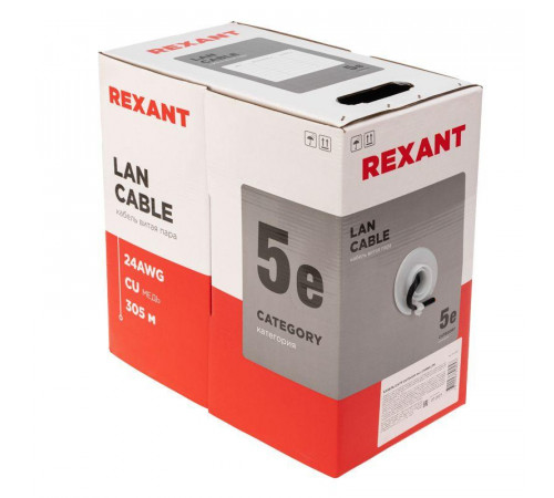 Кабель витая пара U/UTP кат.5E 4х2х24AWG solid CU PE Outdoor черн. (м) Rexant 01-0045