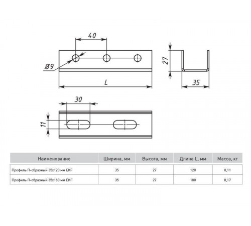 Профиль П-образный 35х180 1.5мм PROxima EKF pp35180-1.5