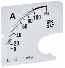 Шкала сменная для амперметра Э47 100/5А-1.5 72х72мм IEK IPA10D-SC-0100