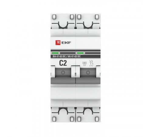 Выключатель автоматический модульный 2п C 2А 6кА ВА 47-63 DC PROxima EKF mcb4763-DC-2-02C-pro
