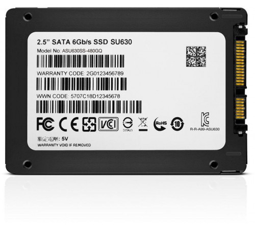 Накопитель твердотельный ASU630SS-480GQ-R 480GB SSD SU630 QLC 2.5дюйм SATAIII 3D NAND / without 2.5 to 3.5 brackets ADATA 1000517888