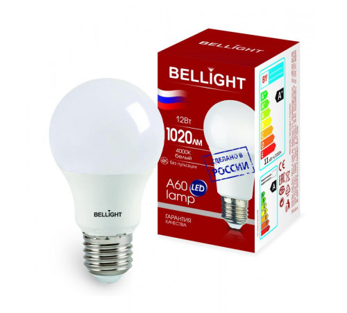 Лампа светодиодная LED A60 220В 12Вт E27 1020лм 4000К BELLIGHT 88297788