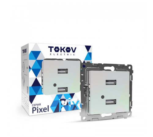 Розетка 2-м USB СП Pixel тип A+A 5В 1х2.1А 2х1.05А механизм перламутр. TOKOV ELECTRIC TKE-PX-2USB-C04