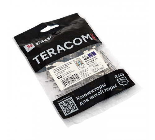 Коннектор RJ45 (8P8C) кат.6 экранир. 30мкд (уп.20шт) TERACOM PRO EKF TRP-PLUG-6FTP-20