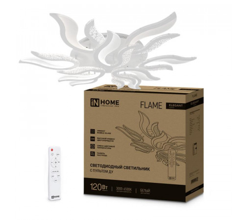 Светильник светодиодный ELEGANT FLAME 120Вт 3000-6500К 8400лм 230В 1035х895х120мм с пультом ДУ бел. IN HOME 4690612051543