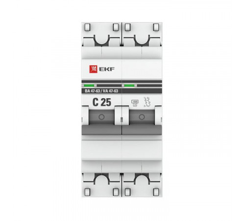 Выключатель автоматический модульный 2п C 25А 4.5кА ВА 47-63 PROxima EKF mcb4763-2-25C-pro