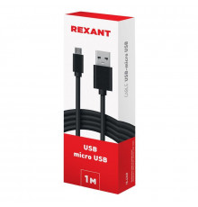 Кабель USB (micro USB) длиный штекер 1М черн. REXANT 18-4268