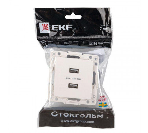 Розетка USB 2-м Стокгольм 2.1А механизм бел. PROxima EKF EYR16-028-10-2USB