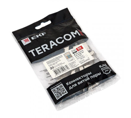 Коннектор RJ45 (8P8C) кат.5E экранир. 30мкд универс. (уп.20шт) TERACOM PRO EKF TRP-PLUG-5EFTP-20