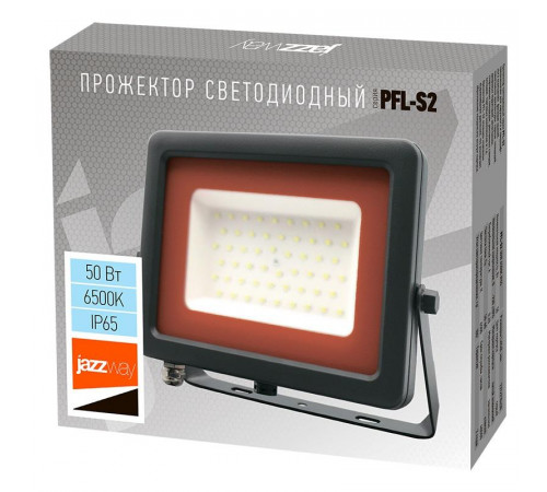 Прожектор светодиодный PFL-S2 50Вт 6500К IP65 220–240В ДО с клапаном закален. матов. стекло сер. Pro JazzWay 2853301D