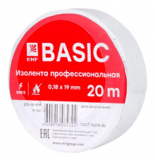 Изолента класс А 0.18х19мм (рул.20м) бел. EKF plc-iz-a-w