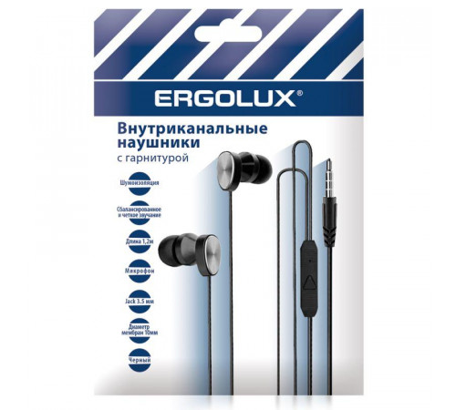 Наушники вакумные с микрофоном проводные ELX-WHP02P-C02 ПРОМО 3.5мм 1.2м пакет черн. Ergolux 15280